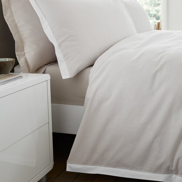 Set copripiumino e federa color crema in percalle di cotone per letto singolo 135x200 cm Seersucker Woven Stripe – Bianca