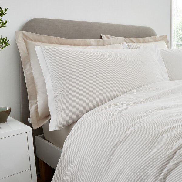 Set copripiumino e federa color crema in percalle di cotone per letto singolo 135x200 cm Seersucker Woven Stripe – Bianca
