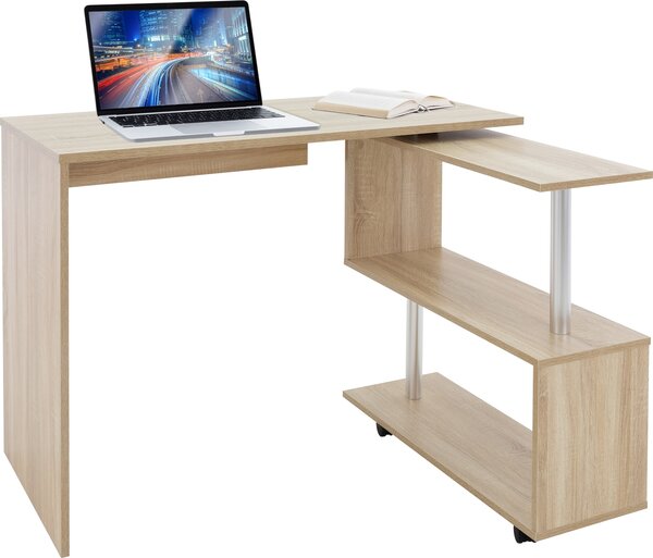 ML-Design scrivania angolare girevole, scrivania a L, combinazione angolare, scrivania per computer con 4 ruote, rovere Sonoma, 150x88x75 cm, per casa e ufficio