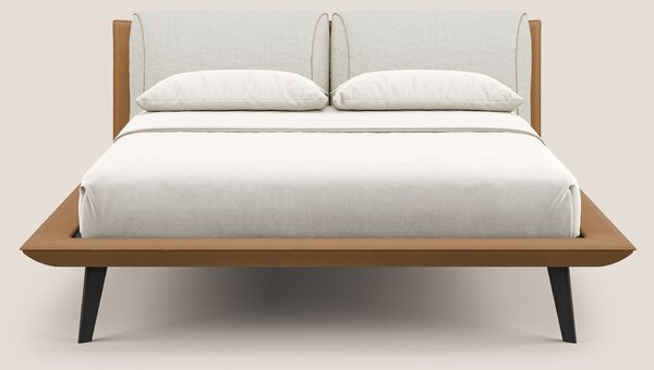 Petra letto di design bicolore con cuscini in piuma, piedini in mogano