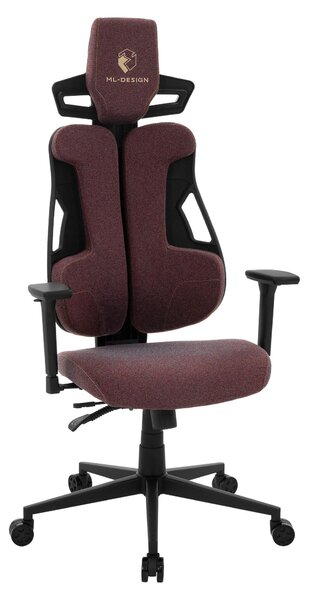 Sedia da gioco ML-Design rossa in tessuto, sedia da ufficio ergonomica con braccioli 3D, poggiatesta e supporto lombare, regolabile individualmente