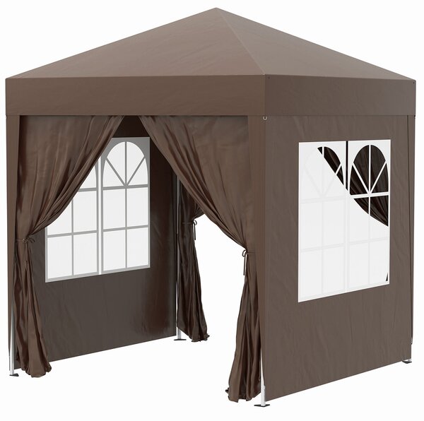 Gazebo Pieghevole 2x2m in Metallo e Poliestere Marrone