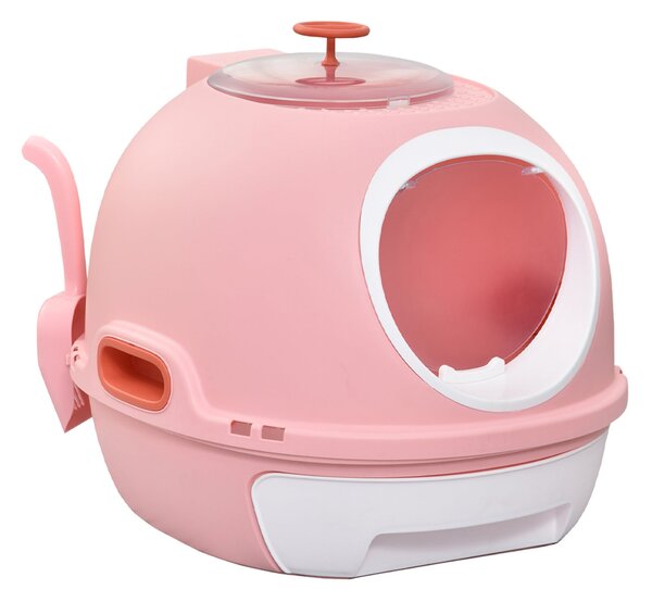 Toilette Chiusa per Gatti 47x55x44 cm con Vassoio Estraibile e Paletta Rosa