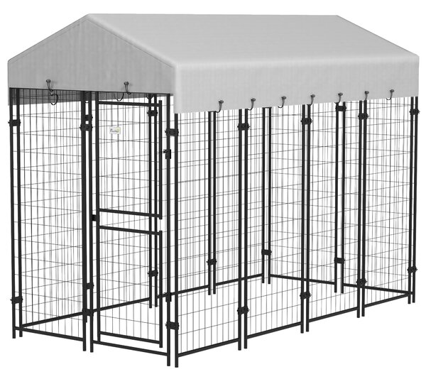 Recinto per Cani da Esterno con Tetto 239x121x183 cm in Metallo Argento