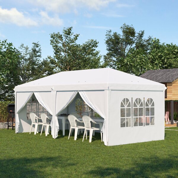 Gazebo Pieghevole 6x3m Funi e Picchetti Bianco