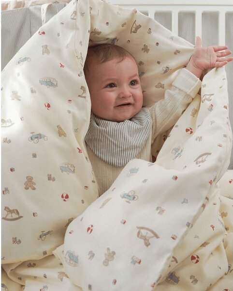Set copripiumino e federa da bambini giallo chiaro in cotone organico per culla 100x140 cm Vintage Toys – Cam Cam Copenhagen