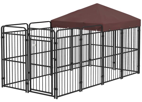 Recinto per Cani da Esterno con Tetto 282x121x159 cm in Metallo Marrone