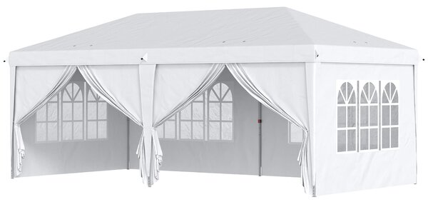 Gazebo Pieghevole 6x3m Funi e Picchetti Bianco