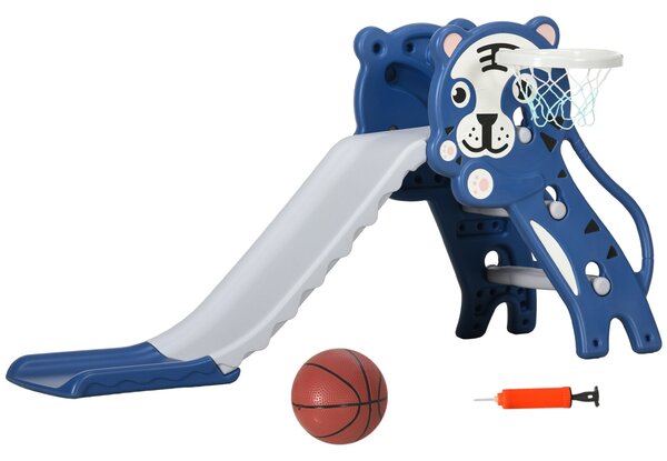 Scivolo per Bambini 133x60x70 cm con Canestro Laterale in PE Blu e Grigio