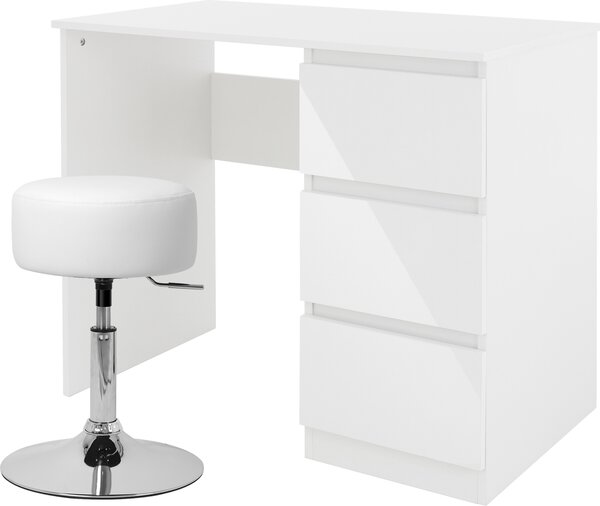 ML-Design scrivania con sgabello, bianco, scrivania per computer con 3 cassetti, sgabello imbottito Sgabello Ø33cm girevole regolabile in altezza 52-65cm