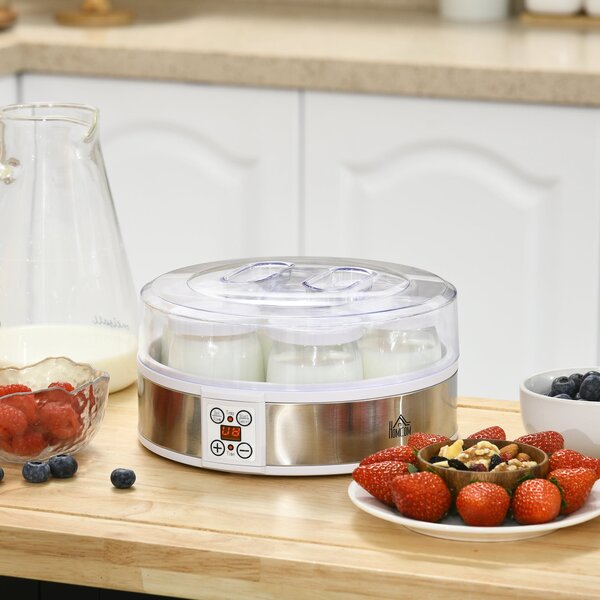 Yogurtiera 1,5 Litri 7 Vasetti 20W 24x24x13 cm in Acciaio Inox e Plastica Bianca
