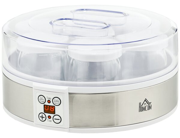 Yogurtiera 1,5 Litri 7 Vasetti 20W 24x24x13 cm in Acciaio Inox e Plastica Bianca