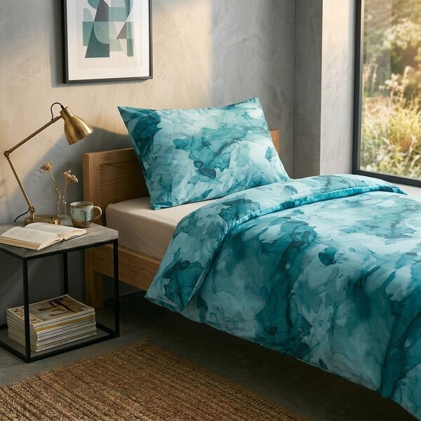 Set copripiumino e federa turchese in raso di cotone per letto singolo 140x200 cm Deluxe Minerals – My House
