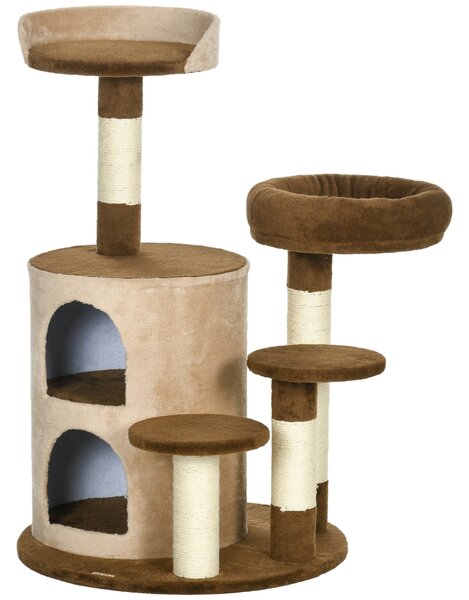 Albero Tiragraffi per Gatti con Casetta Ø59x96 cm in Peluche Marrone