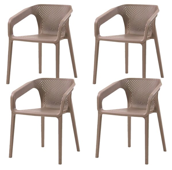 Set 4 Sedie da Giardino Impilabili 54x74x57 cm in Polipropilene Siena Tortora