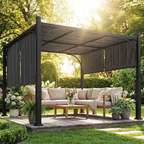 Outsunny Pergola da giardino 3x3 m con tenda scorrevole e struttura metallica, grigio scuro | Aosom Italy
