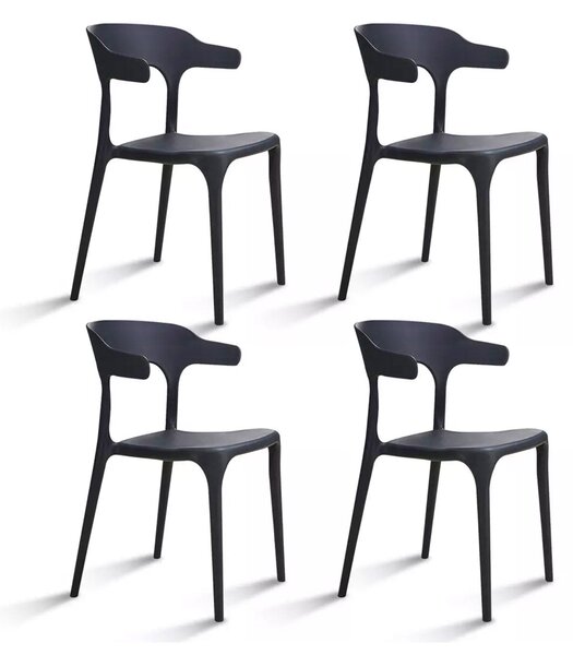 Set 4 Sedie Impilabili 50x75,5x52 cm in Polipropilene New America Nero