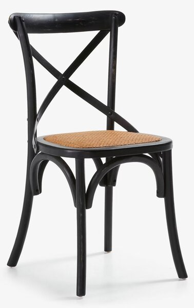 Set 4 Sedie Seduta in paglia 80x50x52 cm in Legno di Faggio Pompei Wood Nero