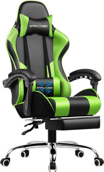 GTPLAYER Sedia da ufficio Sedia da gioco Poltrona da gioco massaggiante Sedia da gioco ergonomica con poggiapiedi, poggiatesta cuscino lombare massaggiante, sedia da gioco imbottita, sedia girevole