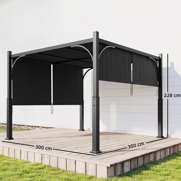Outsunny Pergola da giardino 3x3 m con tenda scorrevole e struttura metallica, grigio scuro | Aosom Italy