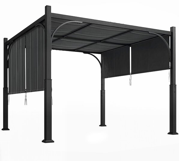 Outsunny Pergola da giardino 3x3 m con tenda scorrevole e struttura metallica, grigio scuro | Aosom Italy