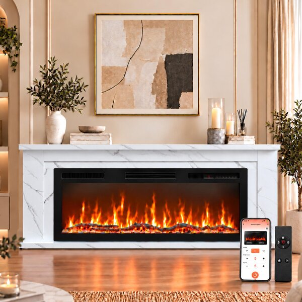 HOMAVO 50 pollici Camino elettrico con mobile 1000/2000 W controllo tramite app effetto fiamma 3D 12 colori della fiamma timer 1‑8 H
