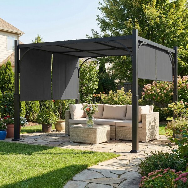 Outsunny Pergola da giardino 3x3 m con tenda scorrevole e struttura metallica, grigio scuro | Aosom Italy
