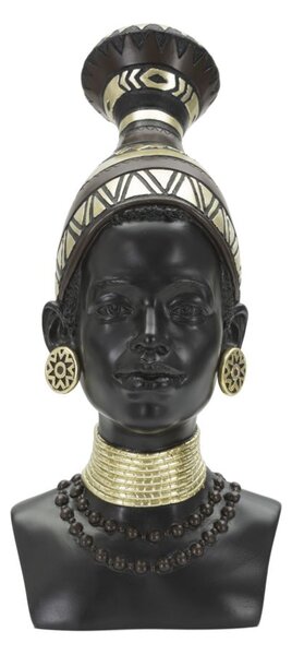 Statua Donna Masai Tribu 23x38,5x19 cm in Poliresina Nero/Oro
