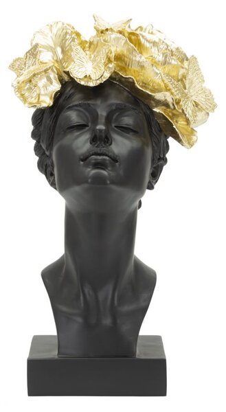 Statua Donna con Farlalle in Testa 21x36,5x20 cm in Poliresina Nero/Oro