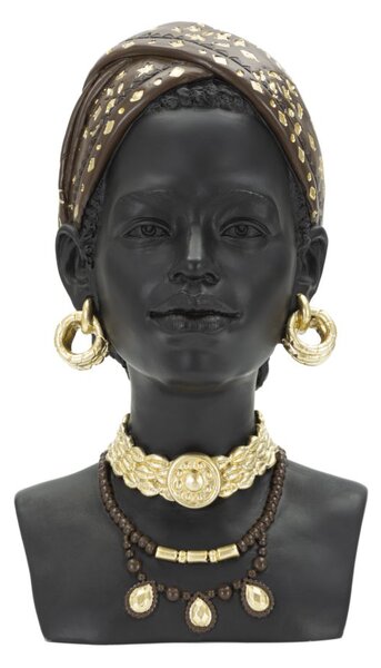 Statua Donna Masai 19x30x18,5 cm in Poliresina Nero/Oro