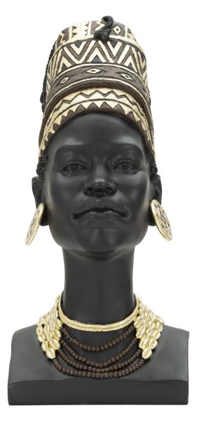 Statua Donna Masai con Turbante 21,5x45x27,5 cm in Poliresina Nero/Oro