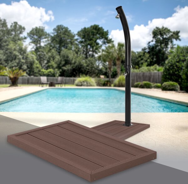 ML-Design Elemento a pavimento in WPC per doccia solare, scaletta o piscina, marrone, 101 x 63 x 5,5 cm, base antiscivolo, incl. materiale di installazione