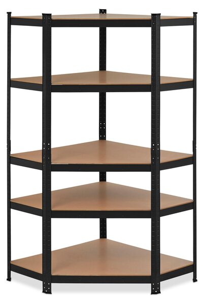 Nook - Scaffale angolare per carichi pesanti in metallo e MDF con 5 ripiani regolabili 180x75x40 cm