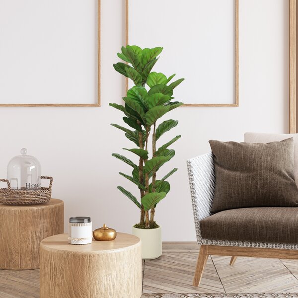 HOMCOM Pianta artificiale da interno fico a foglia di violino con vaso, 120 cm, verde | Aosom Italy