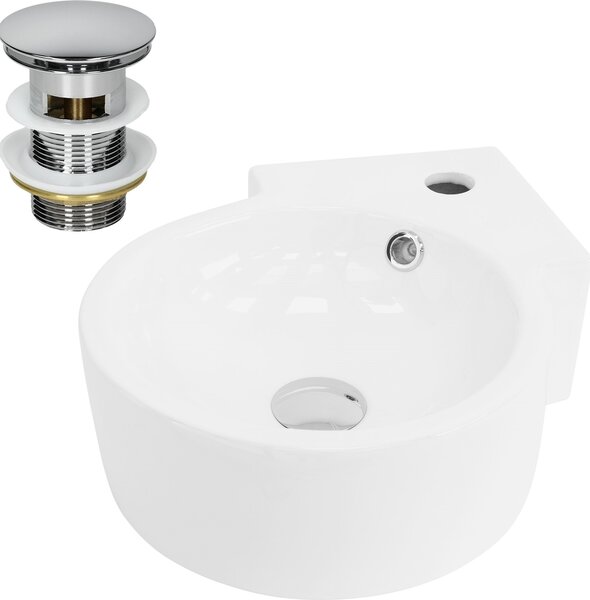 Lavabo LuxeBath Lavabo da appoggio, rotondo, 45x36x13 cm, bianco, in Vetroceramica, incl. set di scarico con troppopieno
