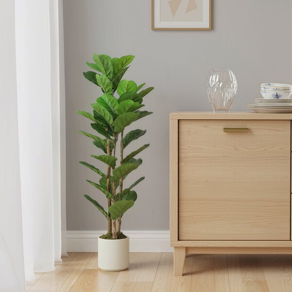 HOMCOM Pianta artificiale da interno fico a foglia di violino con vaso, 120 cm, verde | Aosom Italy