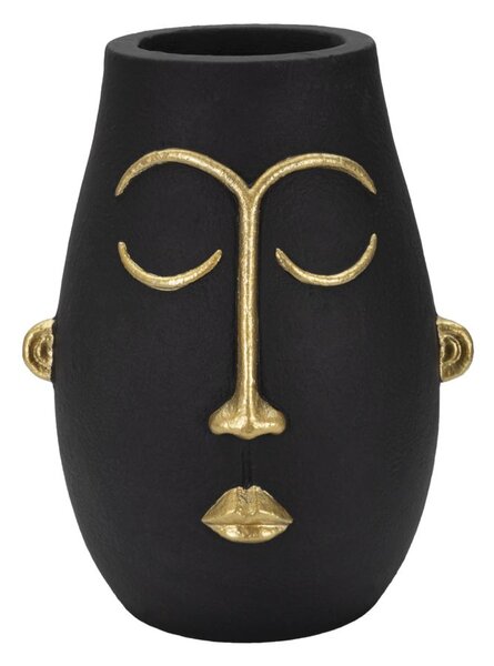 Vaso Tribal 24x31x22 cm in Poliresina Nero/Oro