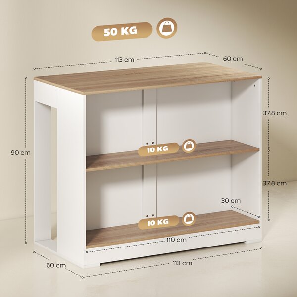 HOMCOM Tavolo da bar a 3 livelli con 2 scomparti aperti, 113x60x90 cm, bianco e naturale | Aosom Italy