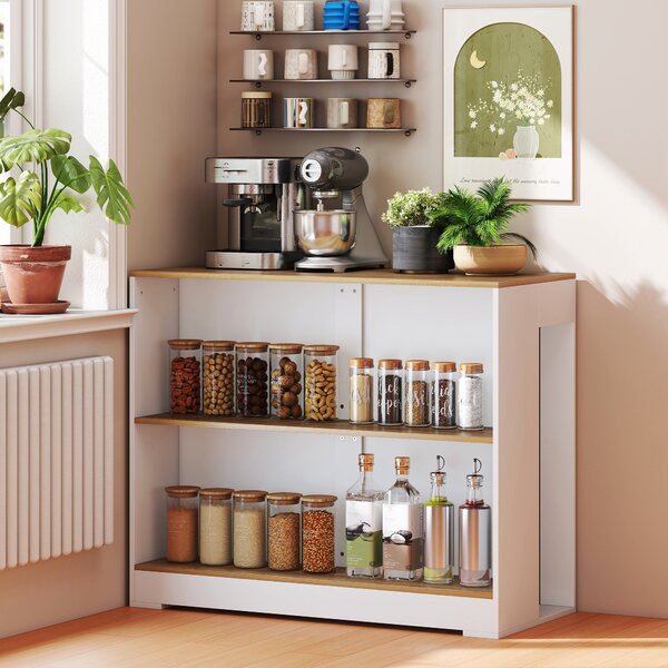 HOMCOM Tavolo da bar a 3 livelli con 2 scomparti aperti, 113x60x90 cm, bianco e naturale | Aosom Italy