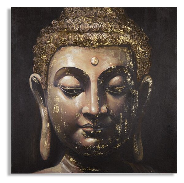 Dipinto su Tela Buddha 100x100x3 cm Cornice in Legno di Pino Multicolor