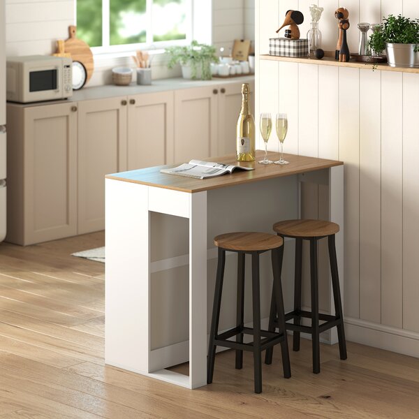 HOMCOM Tavolo da bar a 3 livelli con 2 scomparti aperti, 113x60x90 cm, bianco e naturale | Aosom Italy