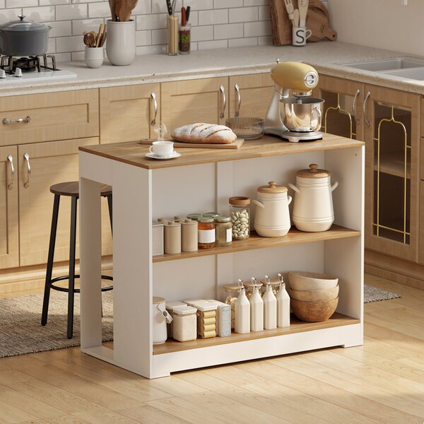 HOMCOM Tavolo da bar a 3 livelli con 2 scomparti aperti, 113x60x90 cm, bianco e naturale | Aosom Italy