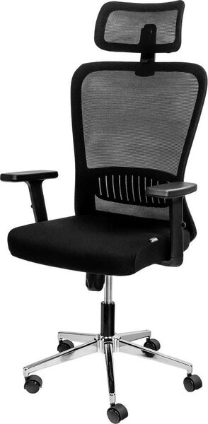 Poltrona ergonomica, sedia da ufficio girevole Furvero Norma BM/A1D/L1D/H1D regolabile con braccioli e poggiatesta integrati, supporto lombare, funzione oscillante, rete nera