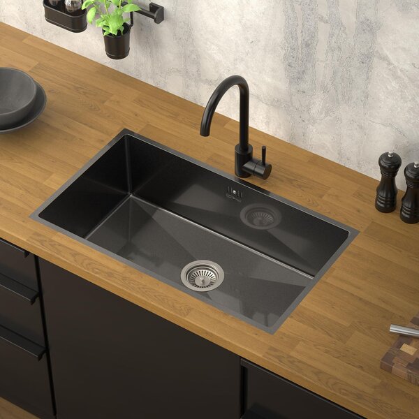 ML-Design lavello da cucina con scarico e troppopieno, antracite, in acciaio inox