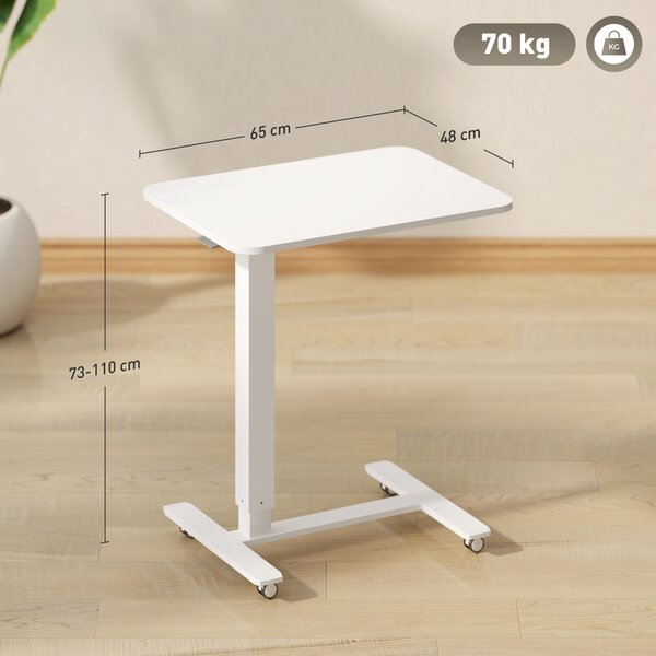 HOMCOM Scrivania a C regolabile in altezza con 4 ruote, 65x48x73-110 cm, bianco | Aosom Italy