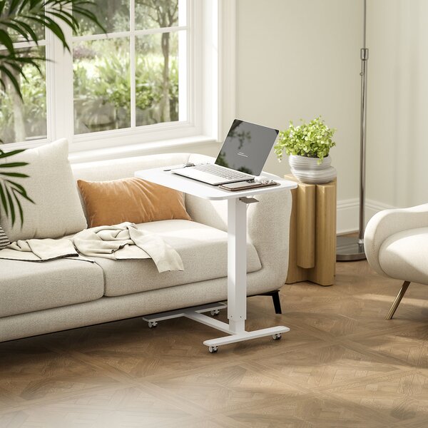 HOMCOM Scrivania a C regolabile in altezza con 4 ruote, 65x48x73-110 cm, bianco | Aosom Italy