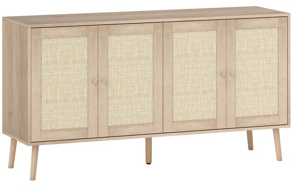 HOMCOM Credenza con ante in cannage e ripiano regolabile, 140x40x75 cm, effetto legno naturale | Aosom Italy