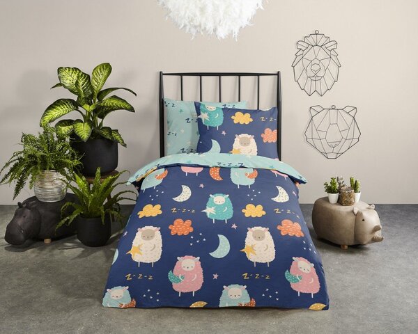 Set copripiumino e federa da bambini blu in cotone per letto singolo ed esteso 140x220 cm Sheep – Good Morning