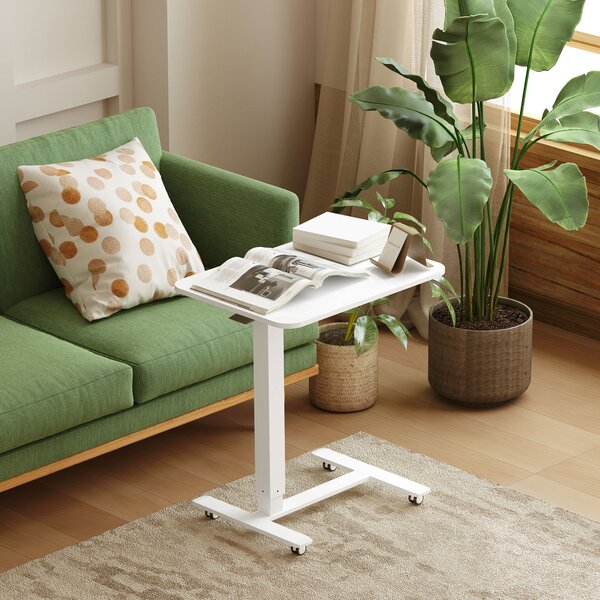 HOMCOM Scrivania a C regolabile in altezza con 4 ruote, 65x48x73-110 cm, bianco | Aosom Italy