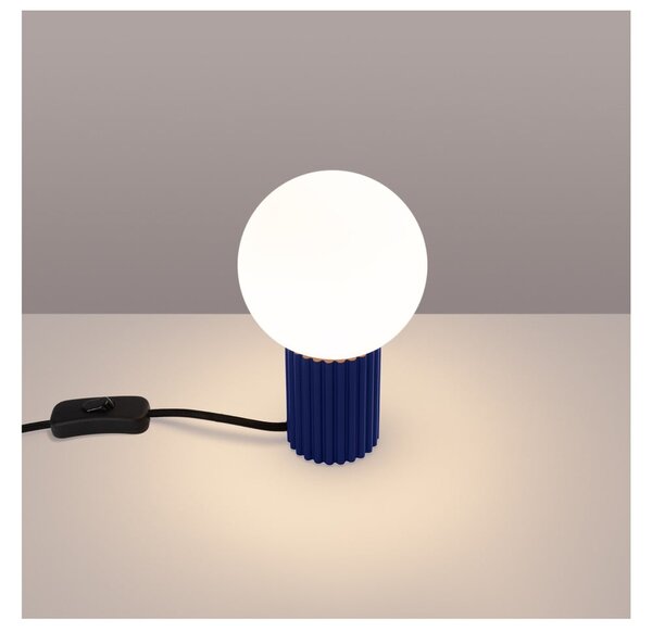 Lampada da tavolo blu scuro con paralume in vetro (altezza totale 19 cm) Orbital – Sollux